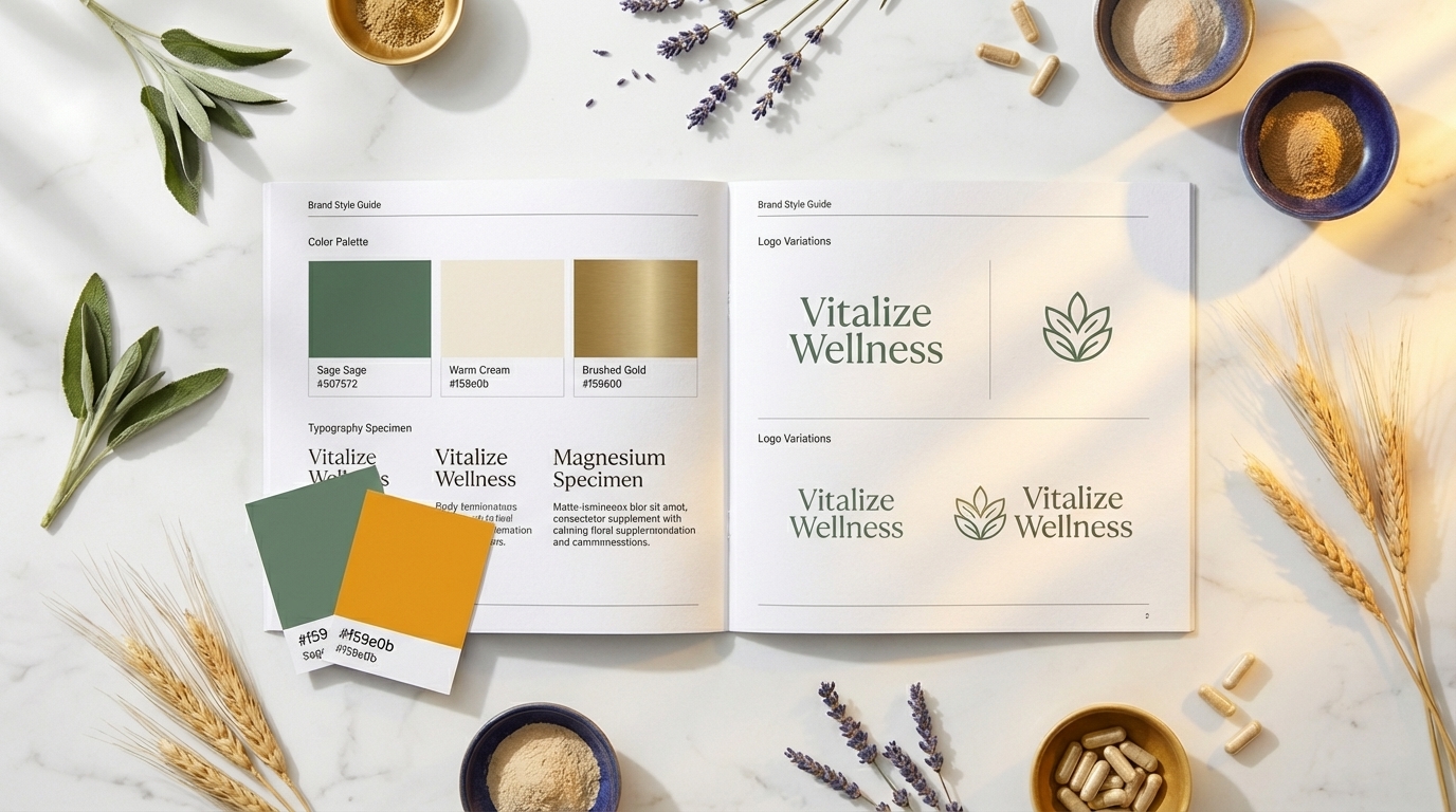 health supplement brand identity logo color palette typography system